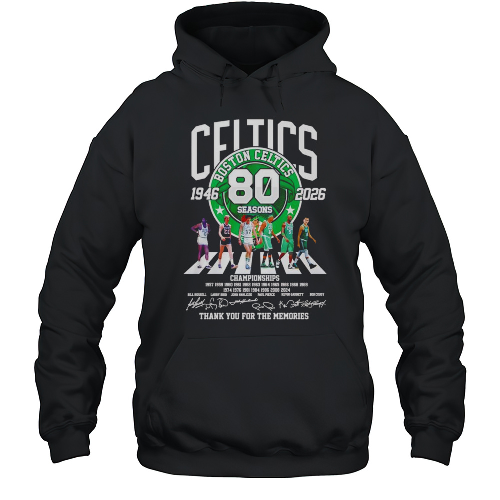 Boston Celtics 80 Seasons 1946 2026 Abbey Road Thank You For The Memories Shirt Unisex Hoodie