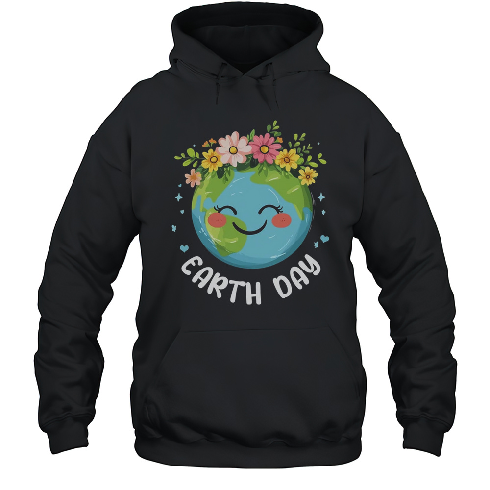 Cute Earth With Floral Happy Earth Day 2025 Youth Shirt Unisex Hoodie