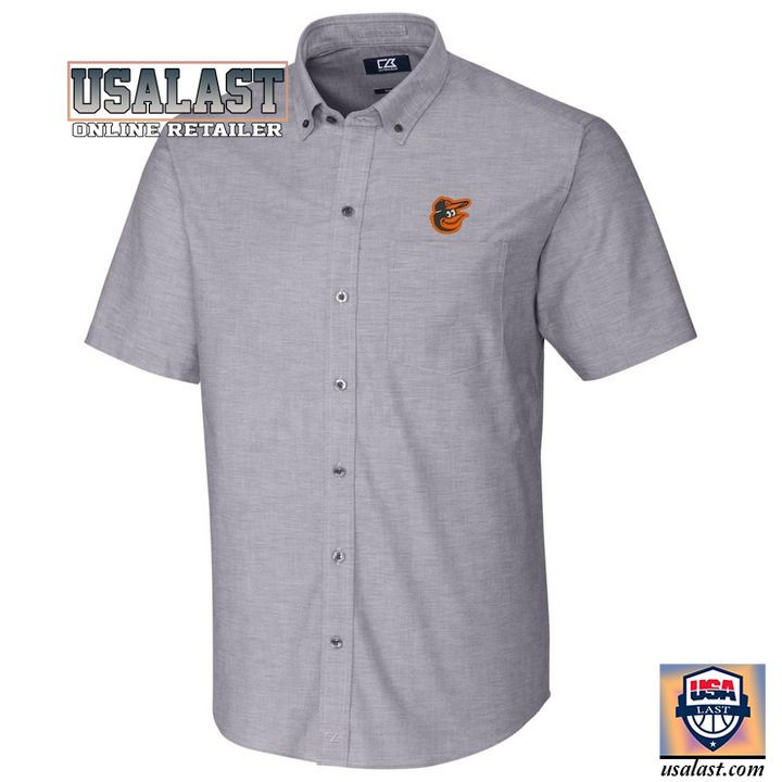 HOT Baltimore Orioles Charcoal Stretch Oxford Hawaiian Shirt