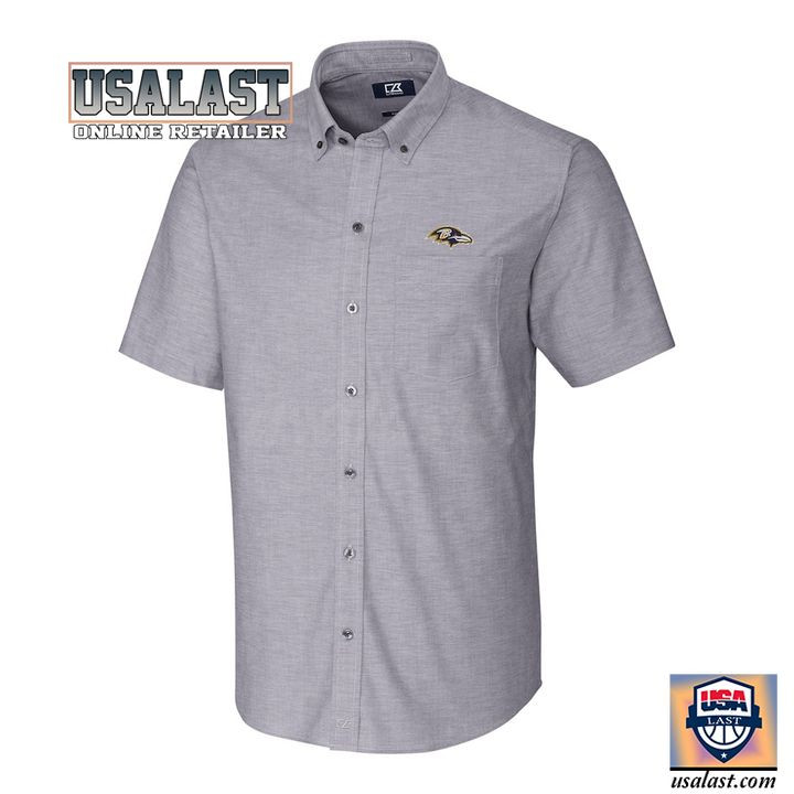 HOT Baltimore Ravens Charcoal Stretch Oxford Hawaiian Shirt