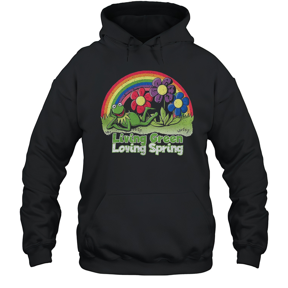 Kermit The Frog With Spring Flowers Living Green Loving Spring Shirt Unisex Hoodie