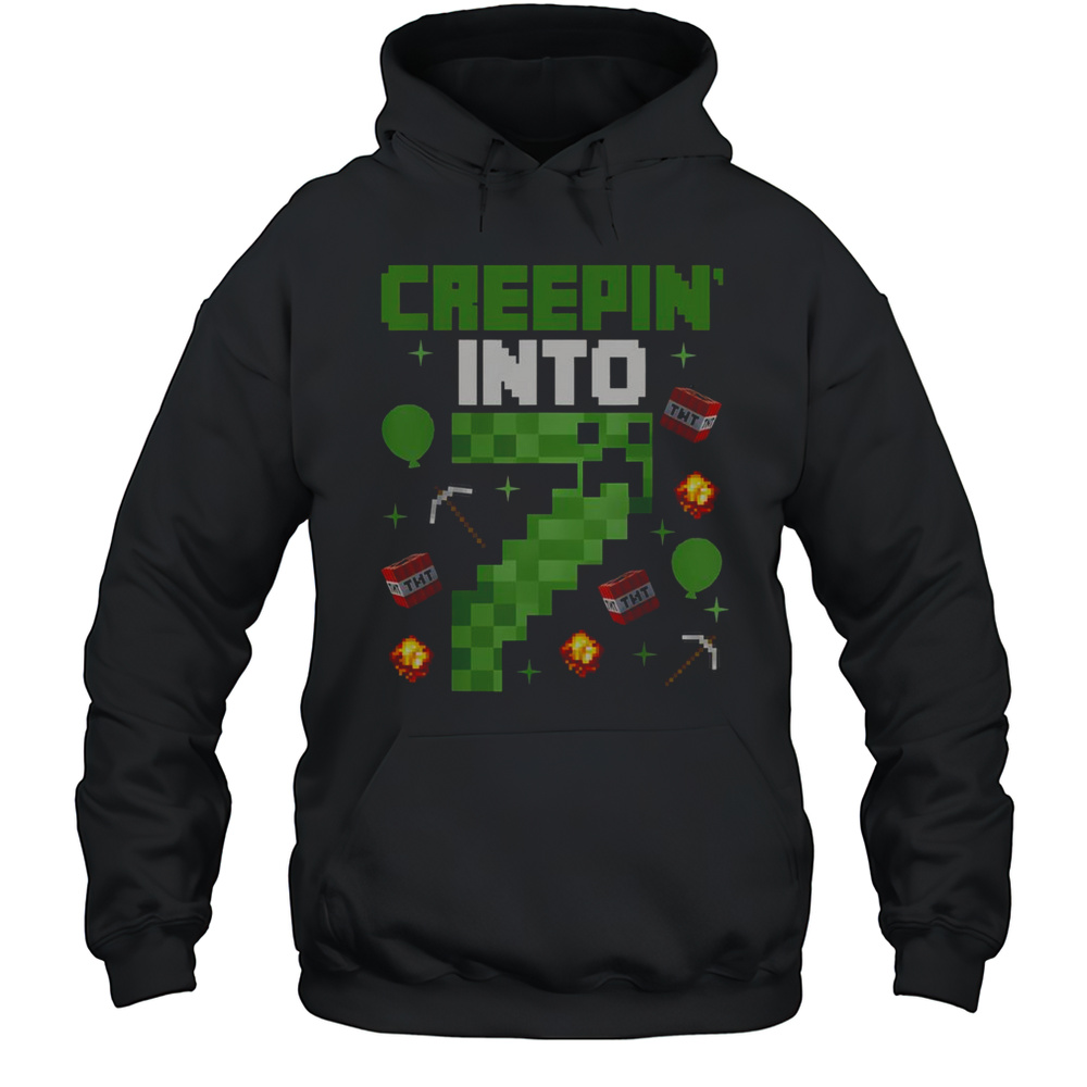 Nice 7th Birthday Gamer Pixel Creepin Into 7 Video Game Party T-Shirt Unisex Hoodie