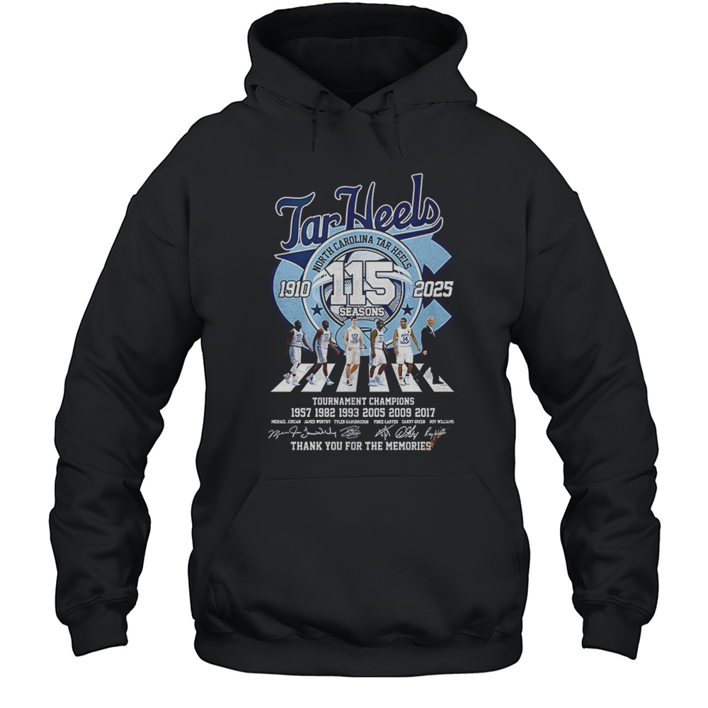 North Carolina Tar Heels Abbey Road 115 Seasons 1910 2025 Thank You For The Memories Signatures Shirt Unisex Hoodie