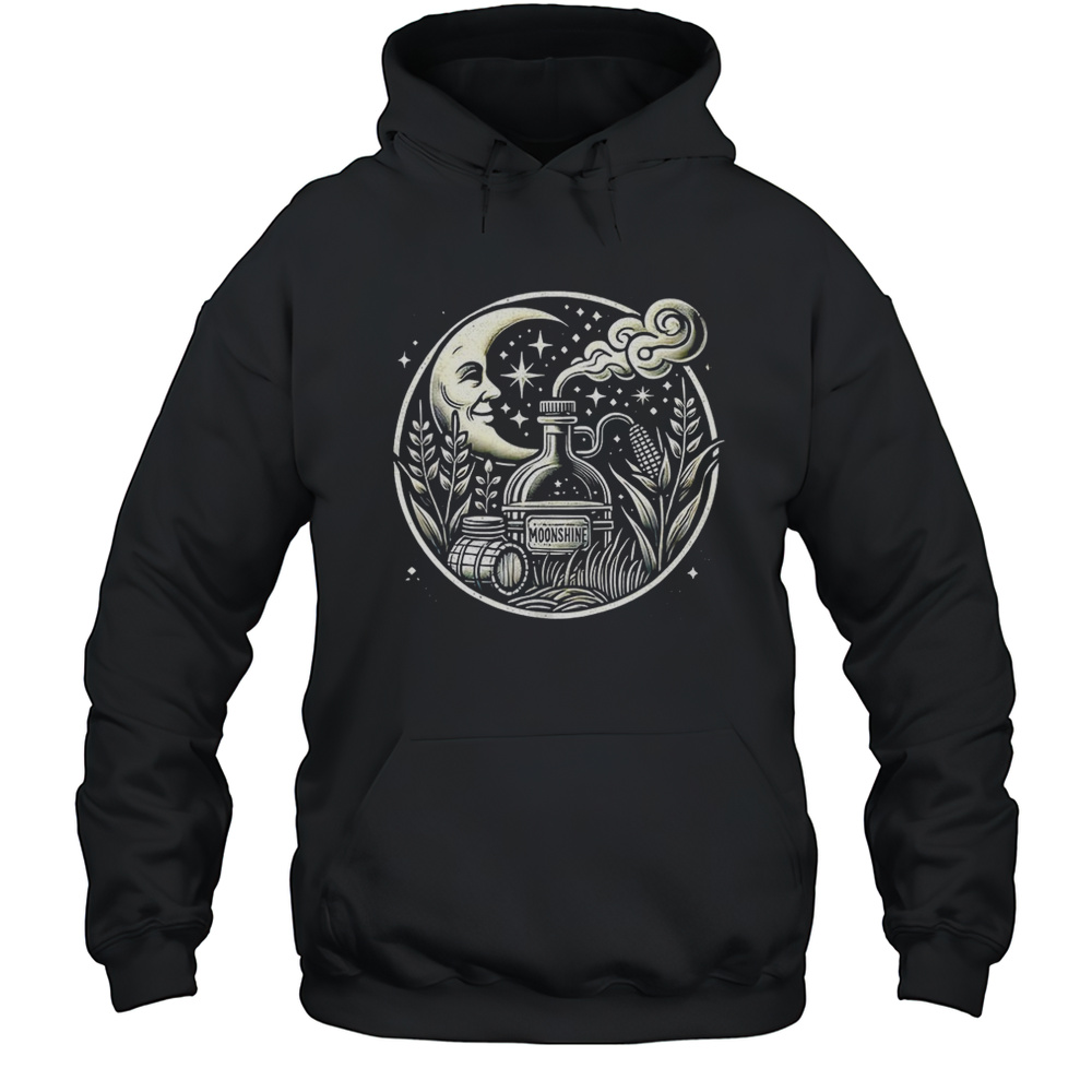 Vintage Moonshine Distillery Night Scene Shirt Unisex Hoodie