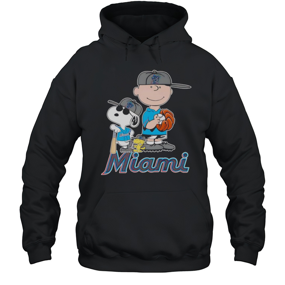 Snoopy Woodstock And Charlie Brown Miami Marlins Shirt Unisex Hoodie