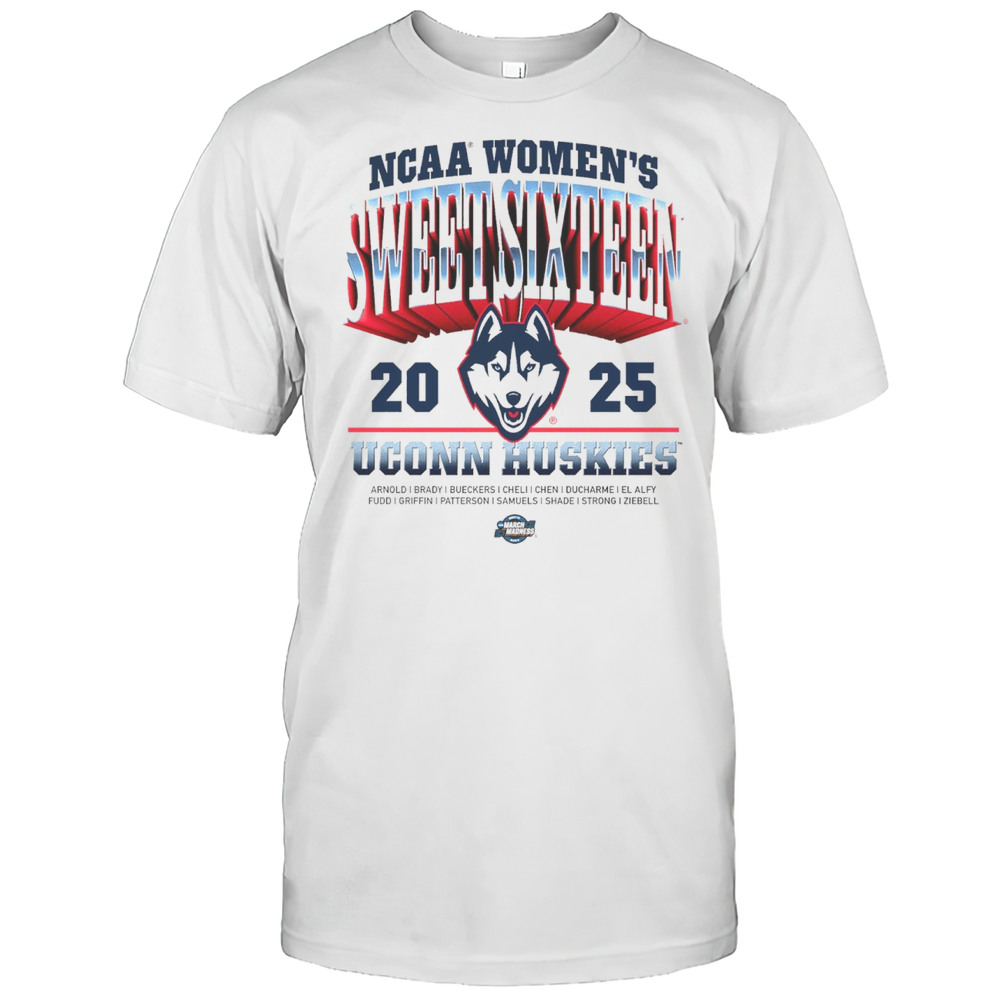 Uconn Huskies 2025 NCAA Mens Basketball Sweet Sixteen March Madness Arnold Brady Bueckers Logo T-shirt