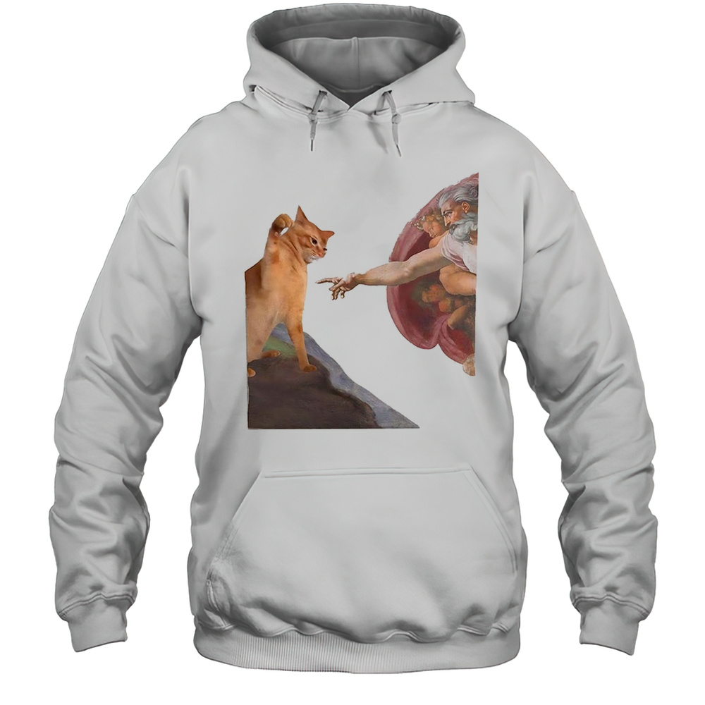 Michelangelos Creation Of Adam Parody With Cat Slap Shirt Unisex Hoodie