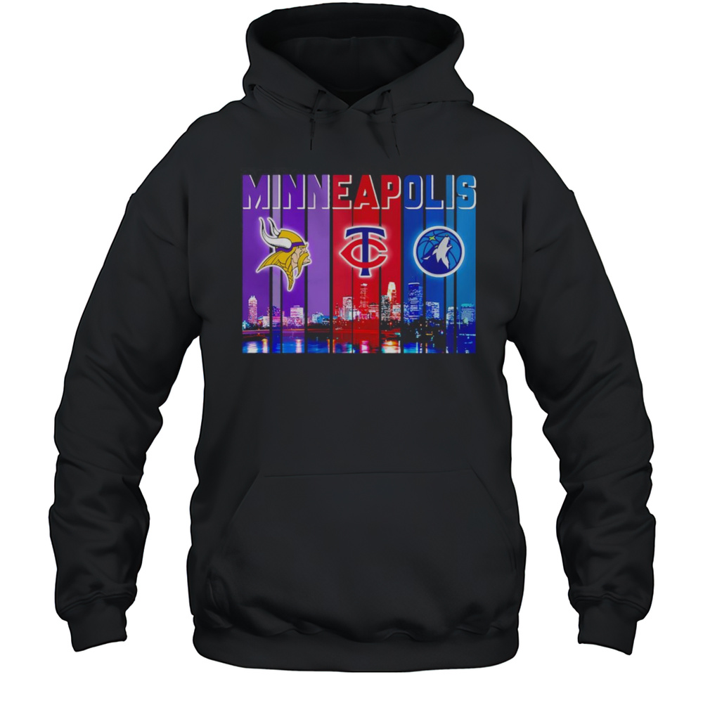 Skyline Minneapolis Sports Vikings Twins And Timberwolves Logo Shirt Unisex Hoodie