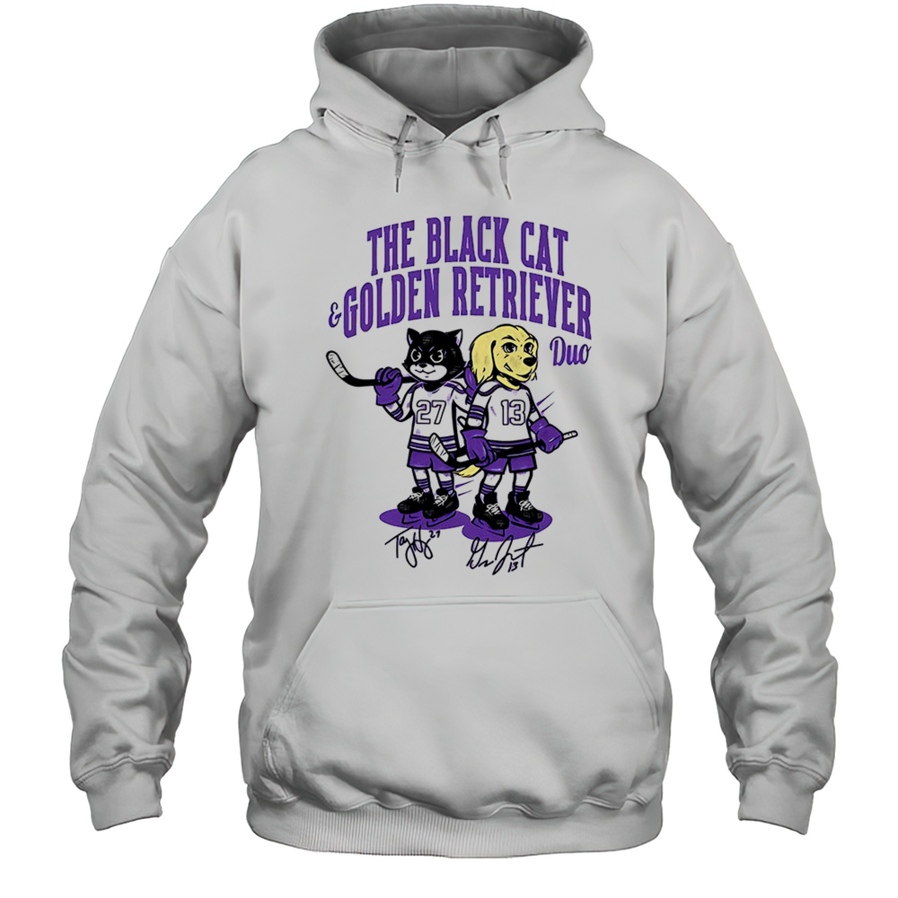 The Black Cat And Golden Retriever Duo Hockey Shirt Unisex Hoodie