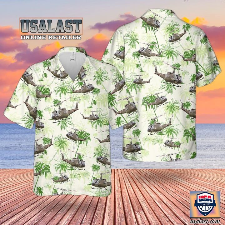 HOT United States Army Huey Helicopter Green Aloha Hawaiian Shirt