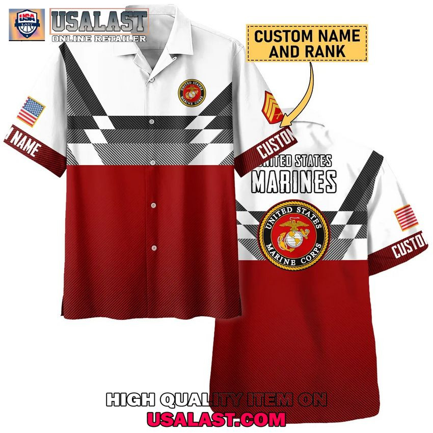 HOT U.S. Marine Corps Custom Name And Rank Trending Hawaiian Shirt