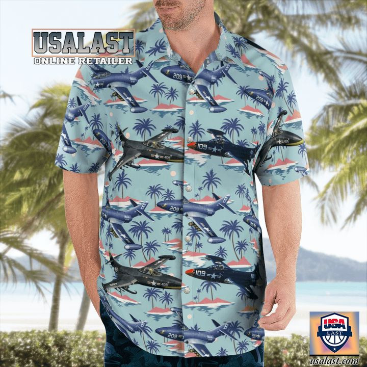 HOT US Navy Naval Aviation Grumman F9F Panther Aloha Hawaiian Shirt