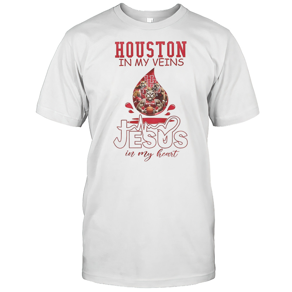 Houston Cougars Basketball In My Veins Jesus In My Heart Shirt