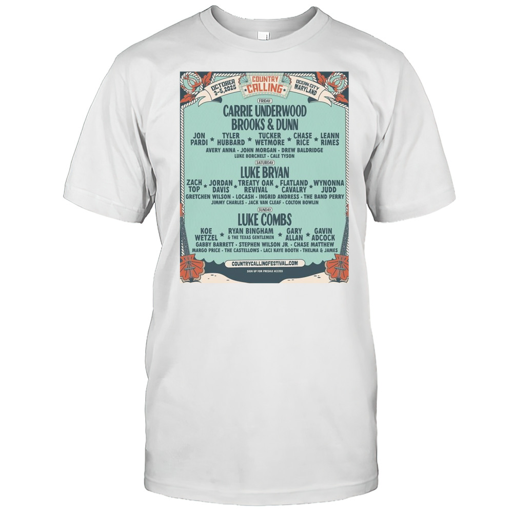 Poster Country Calling Carrie Underwood Brooks And Dunn Luke Bryan Luke Combs October 3-52025 Ocean City Maryland T-shirt