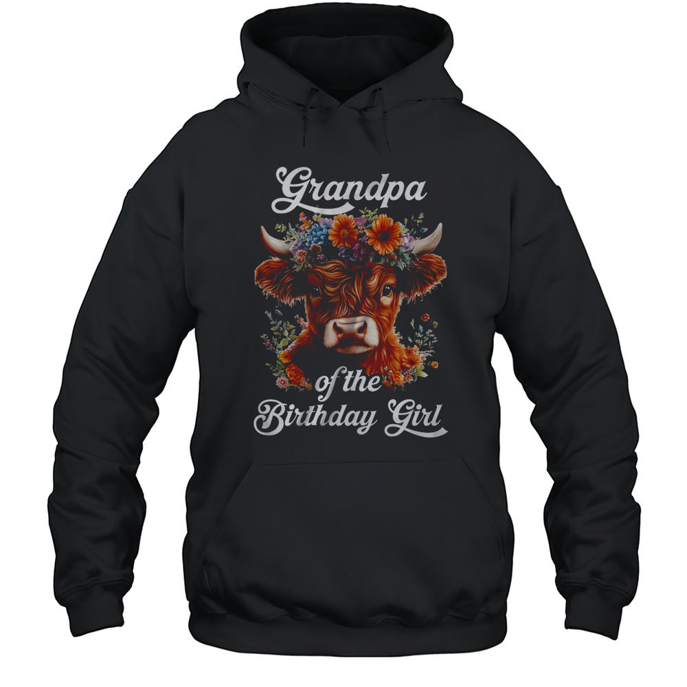 Grandpa Of The Birthday Girl Highland Cow Farm Family Shirt Unisex Hoodie