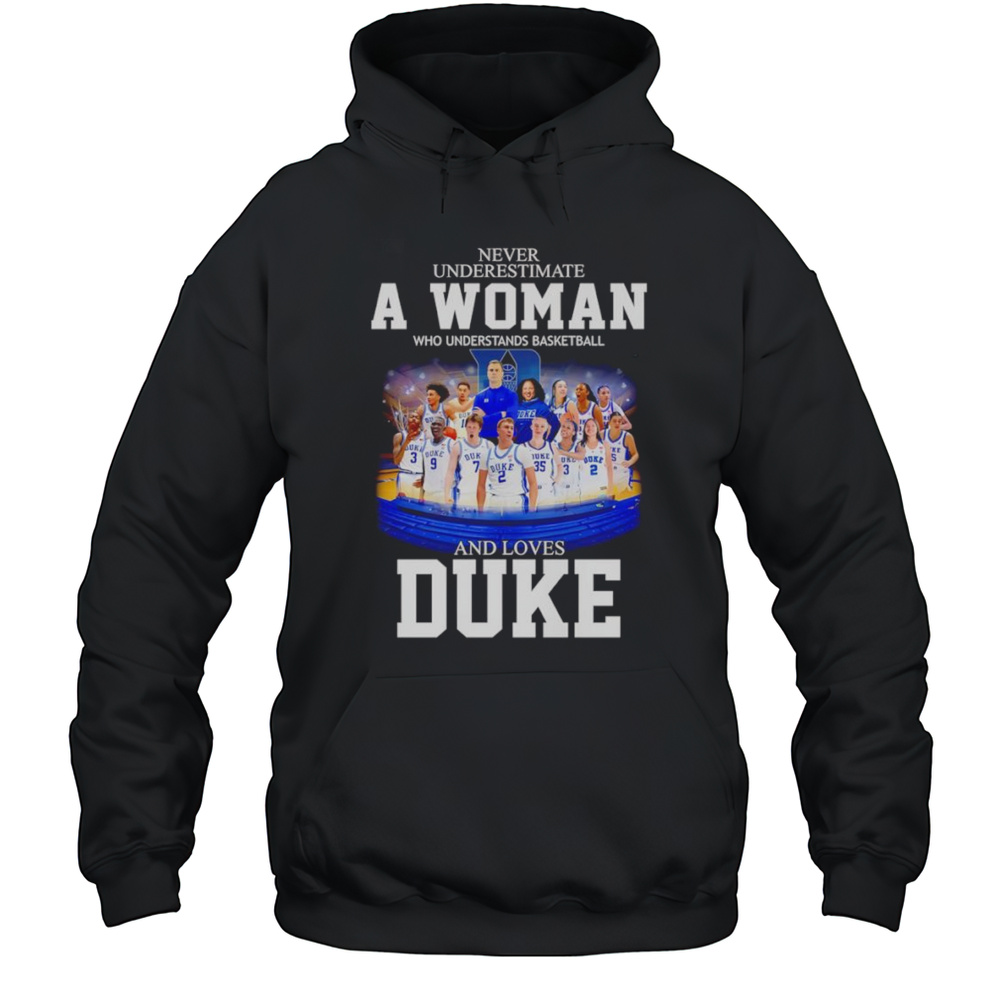 Never Underestimate A Woman Who Understands Basketball And Loves Duke Mens And Womens Player Shirt Unisex Hoodie