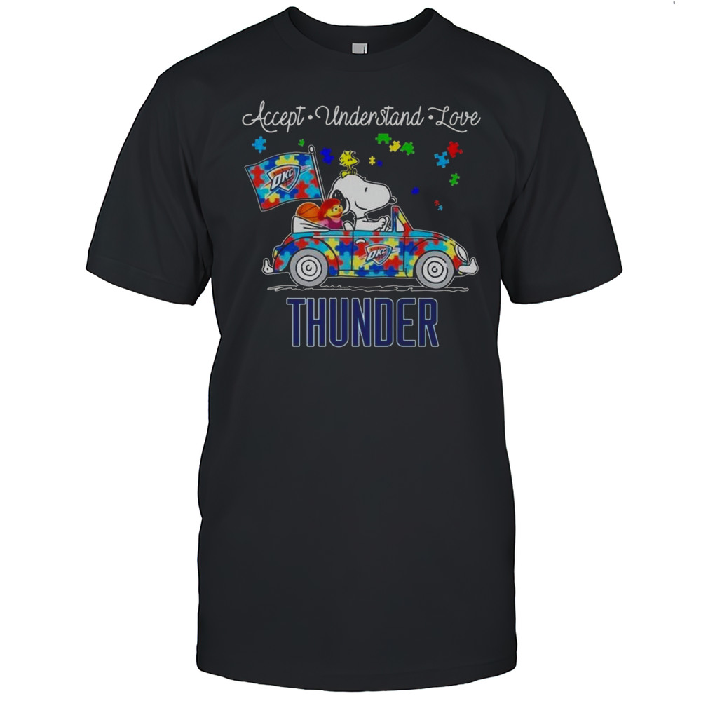 Oklahoma City Thunder Snoopy And Muppets Driving Car Autism Accept Understand Love Shirt