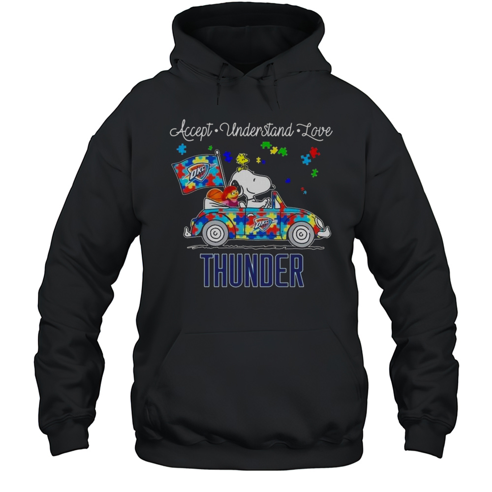 Oklahoma City Thunder Snoopy And Muppets Driving Car Autism Accept Understand Love Shirt Unisex Hoodie