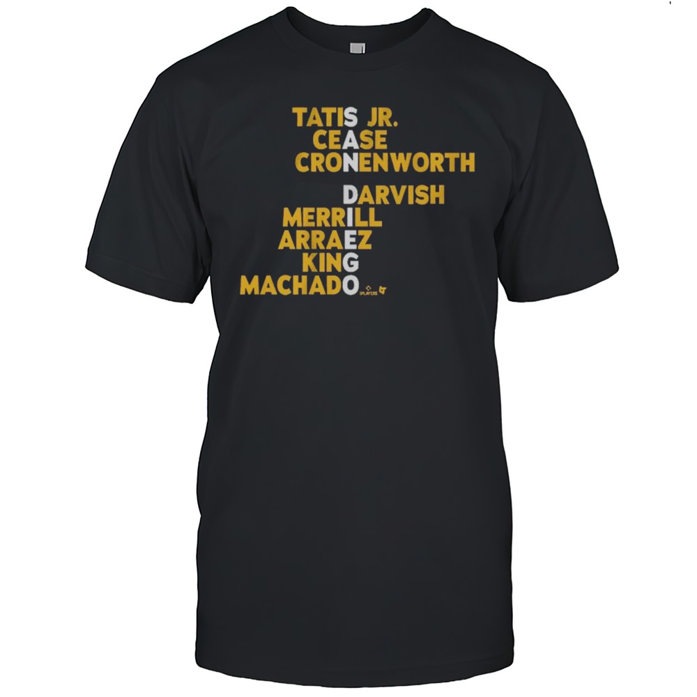 San Diego Padres Baseball MLB Names 2025 Tatis Jr Cease Cronenworth Darvish Merrill Arraez King Machado T-shirt
