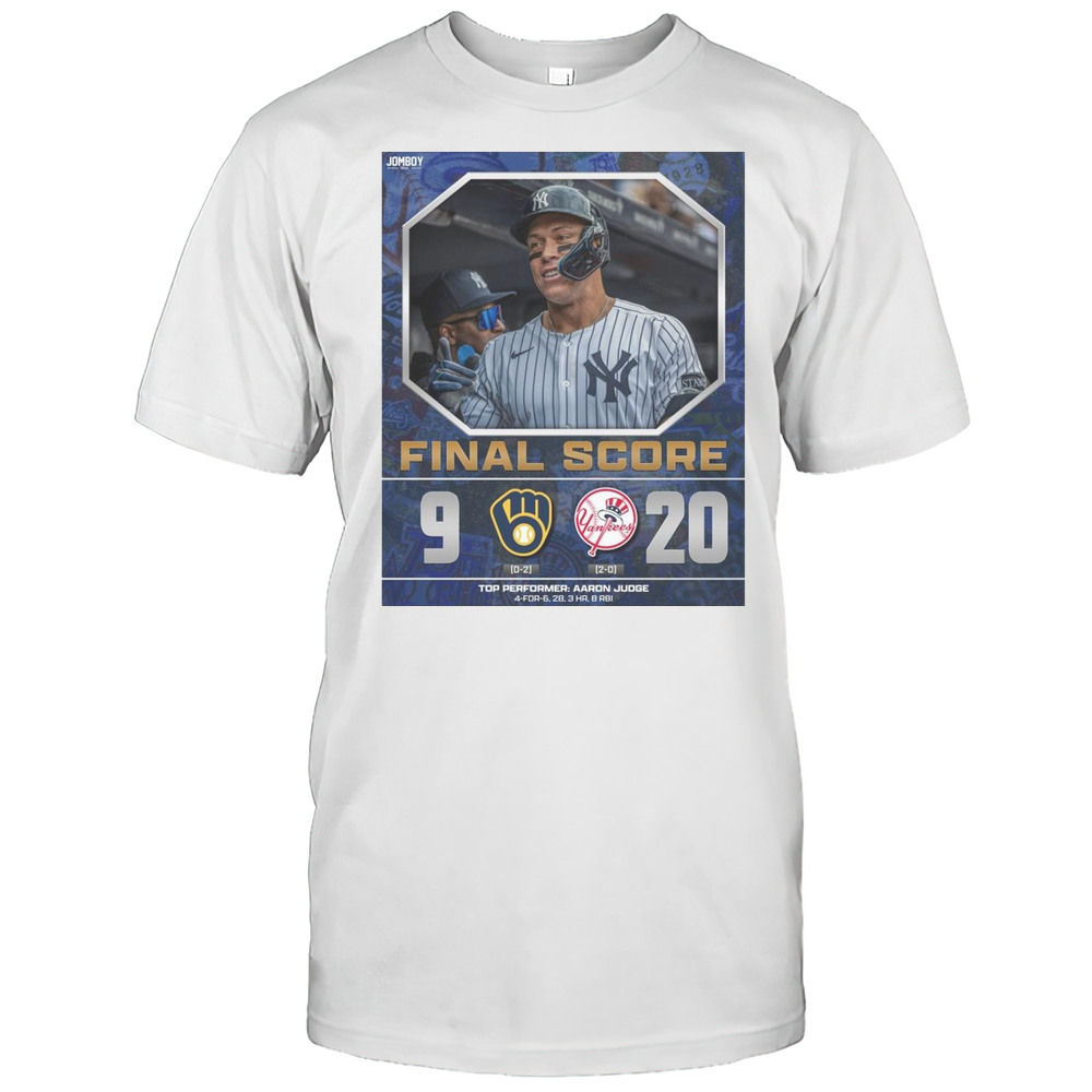 Top Performer Aaron Judge New York Yankees MLB Win 20-9 Milwaukee Brewers Final Score March 29 2025 T-shirt