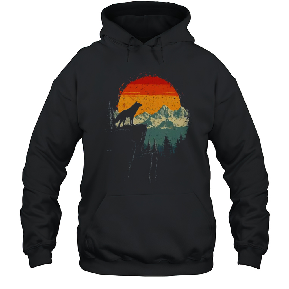 Wolf Graphic Moon Nature Mountains Wildlife Vintage Men Shirt Unisex Hoodie