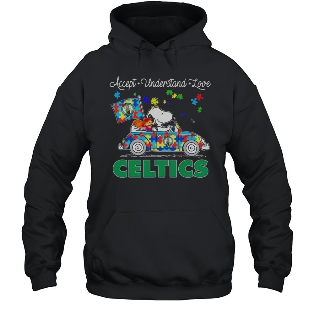 Boston Celtics Snoopy And Muppets Driving Car Autism Accept Understand Love Shirt Unisex Hoodie