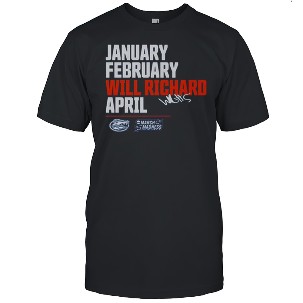 January February Will Richard April 2025 Florida Gators NCAA March Madness Calendar Signature Logo T-shirt