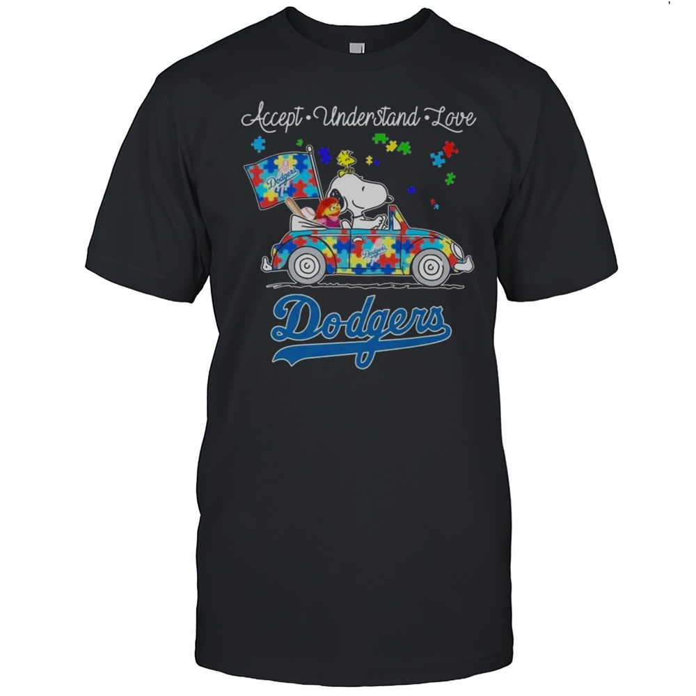 Los Angeles Dodgers Snoopy And Muppets Driving Car Autism Accept Understand Love Shirt
