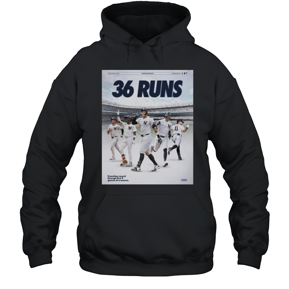 MLB New York Yankees Vs Milwaukee Brewers 36 Runs Franchise Record Through First 3 Games Of A Season Poster T-shirt Unisex Hoodie
