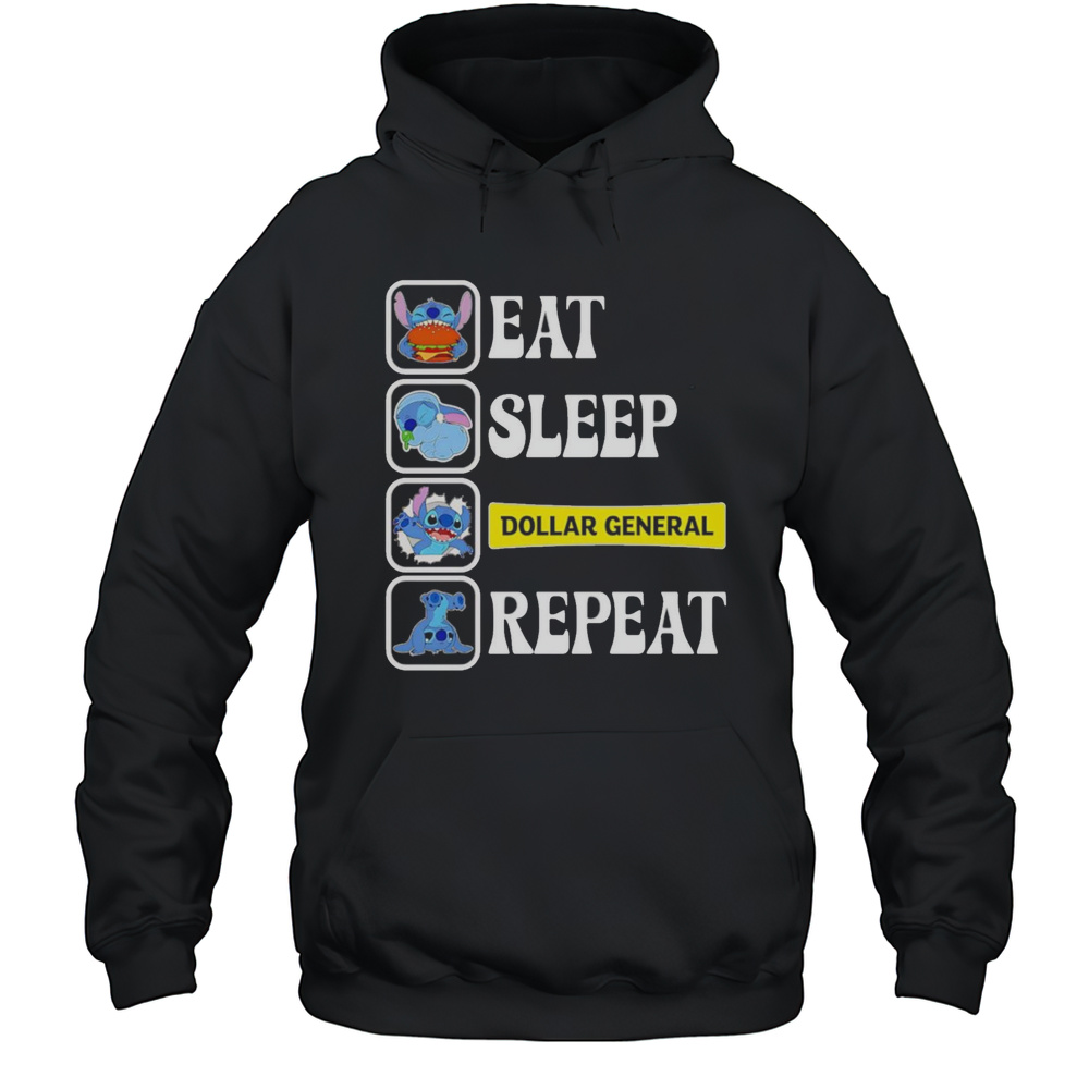 Stitch Eat Sleep Dollar General Repeat Shirt Unisex Hoodie