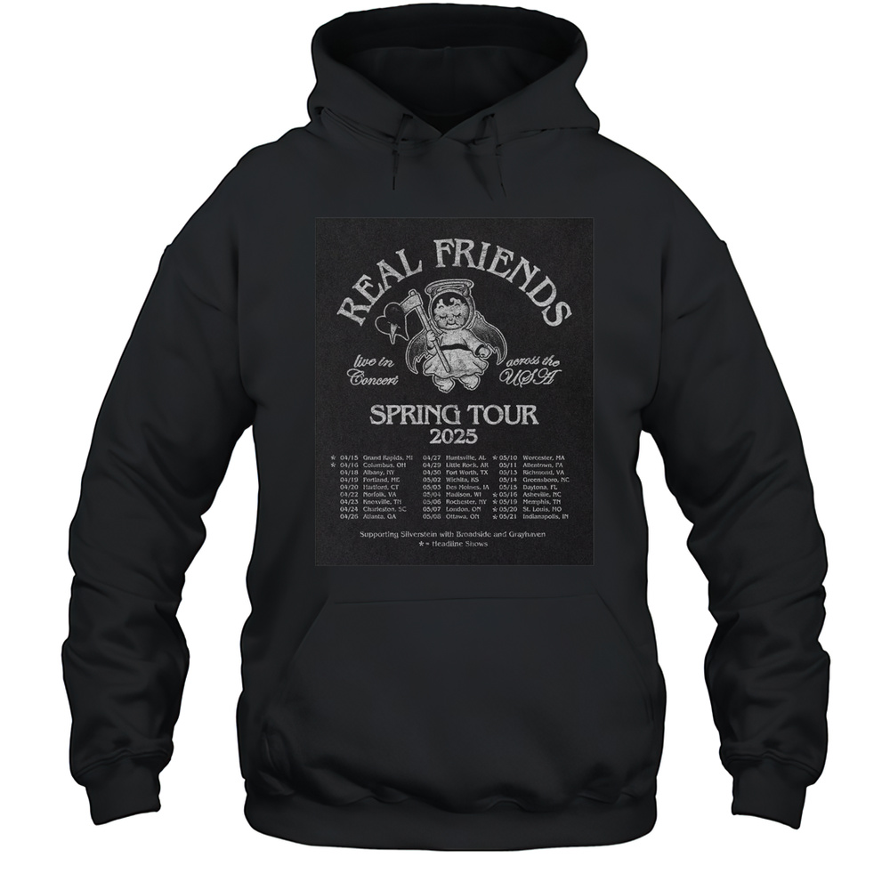 Poster Real Friends Spring Tour 2025 Live In Concert Across The USA 04 15 Grand Rapids MI 04 16 Columbus OH T-shirt Unisex Hoodie