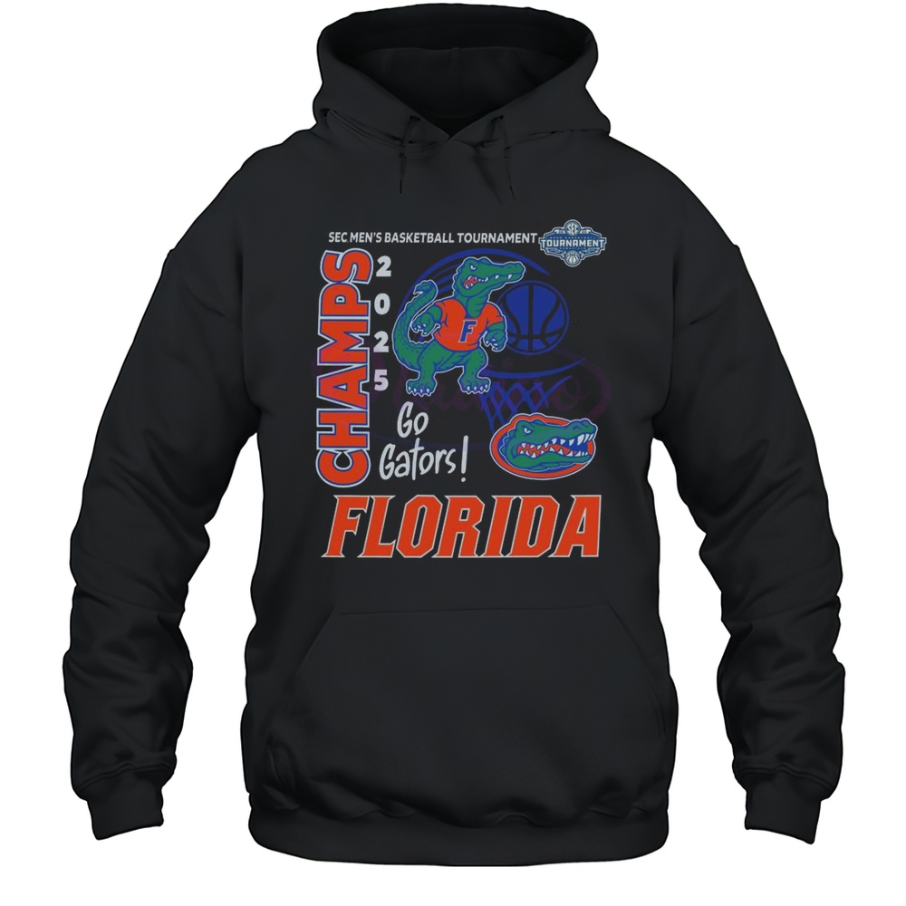 Florida Gators 2025 Sec Mens Basketball Champs Go Gators Mascot Shirt Unisex Hoodie