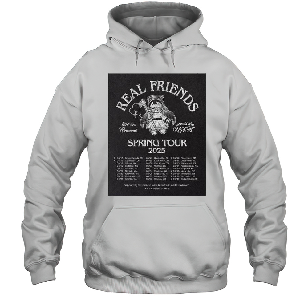 Real Friends Live In Concert Across The USA Spring Tour 2025 Supporting Silverstein With Broadside And Grayhaven T-shirt Unisex Hoodie