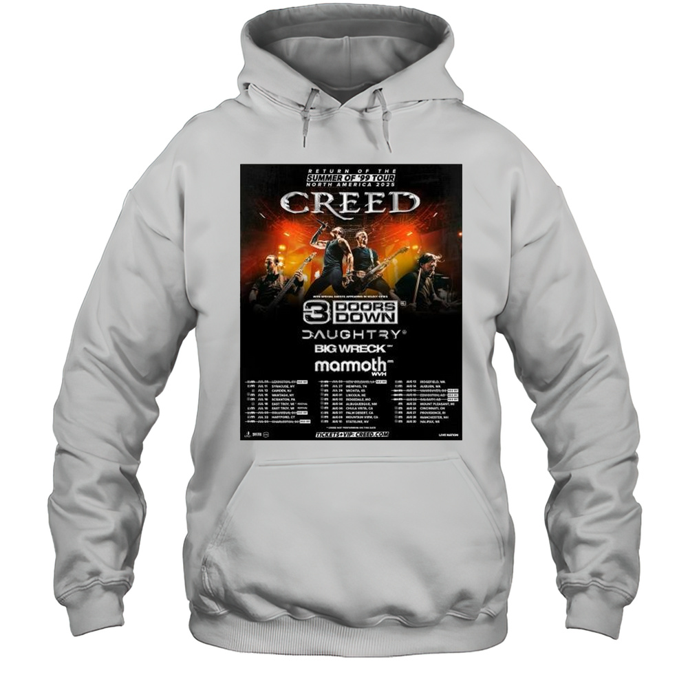Return Of The Summer Of 99 Tour North America 2025 Creed With 3 Doors Down Daughtry Big Wreck T-shirt Unisex Hoodie