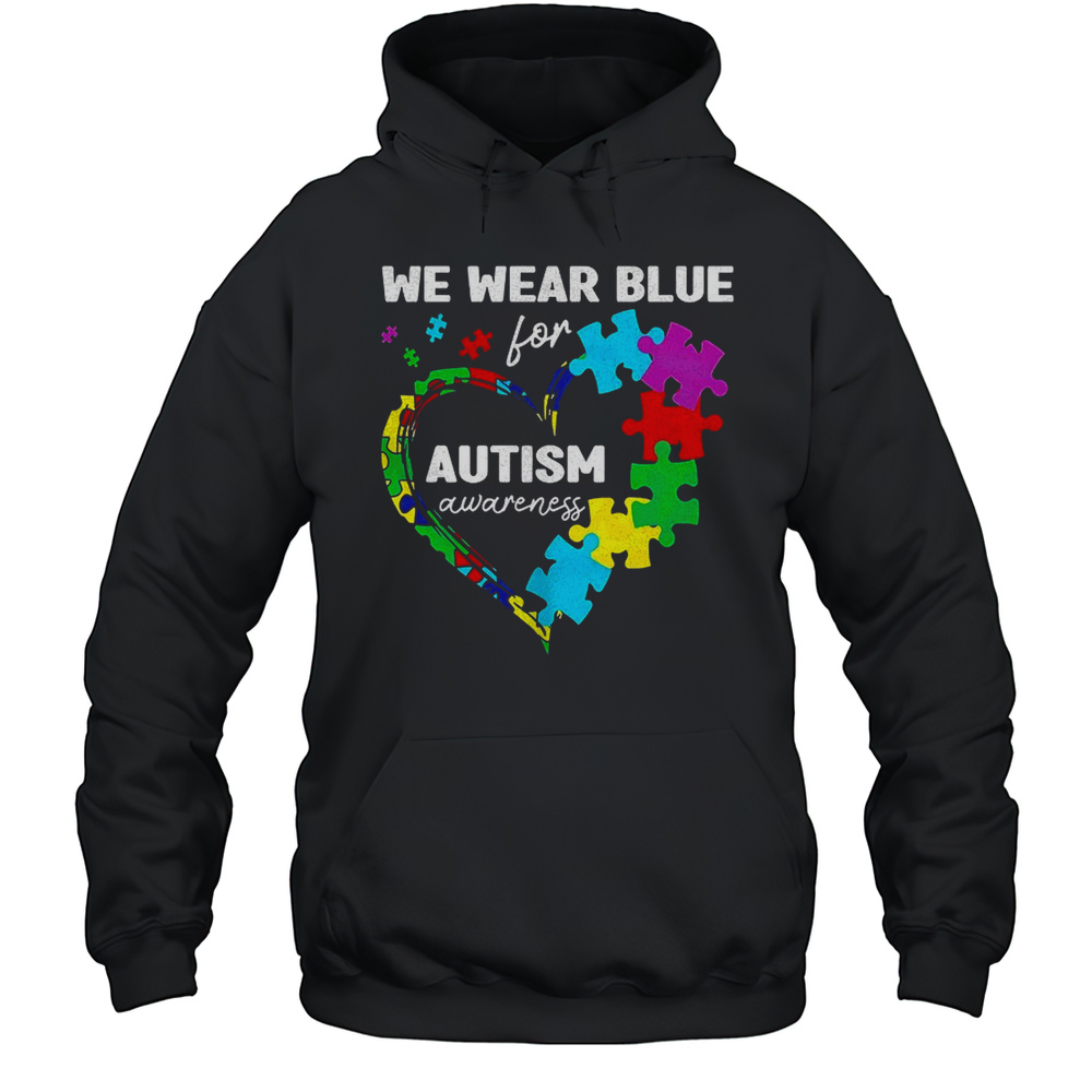 Peace Love Autism In April We Wear Blue For Autism Awareness Shirt Unisex Hoodie