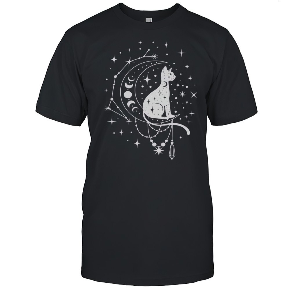 Pretty Celestial Cat Crescent Moon Star Constellation Astrology T-Shirt