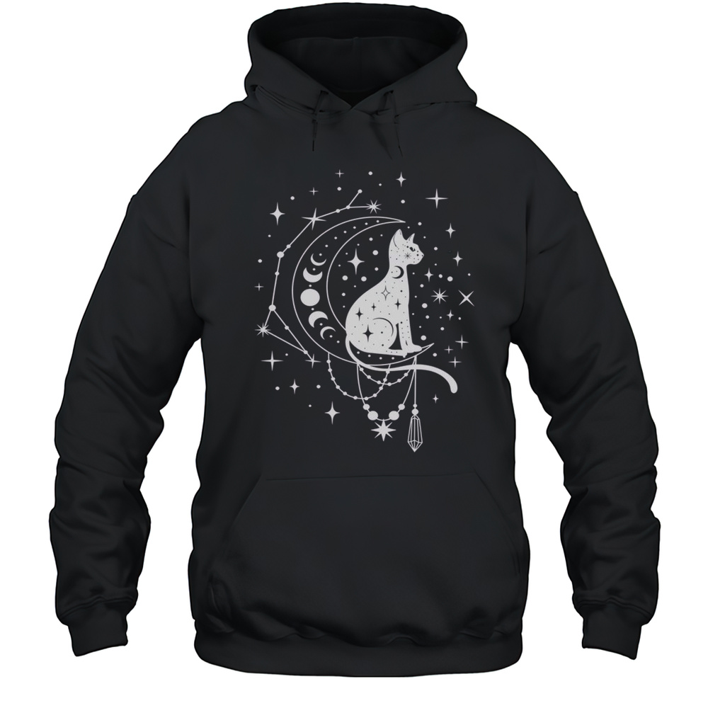 Pretty Celestial Cat Crescent Moon Star Constellation Astrology T-Shirt Unisex Hoodie