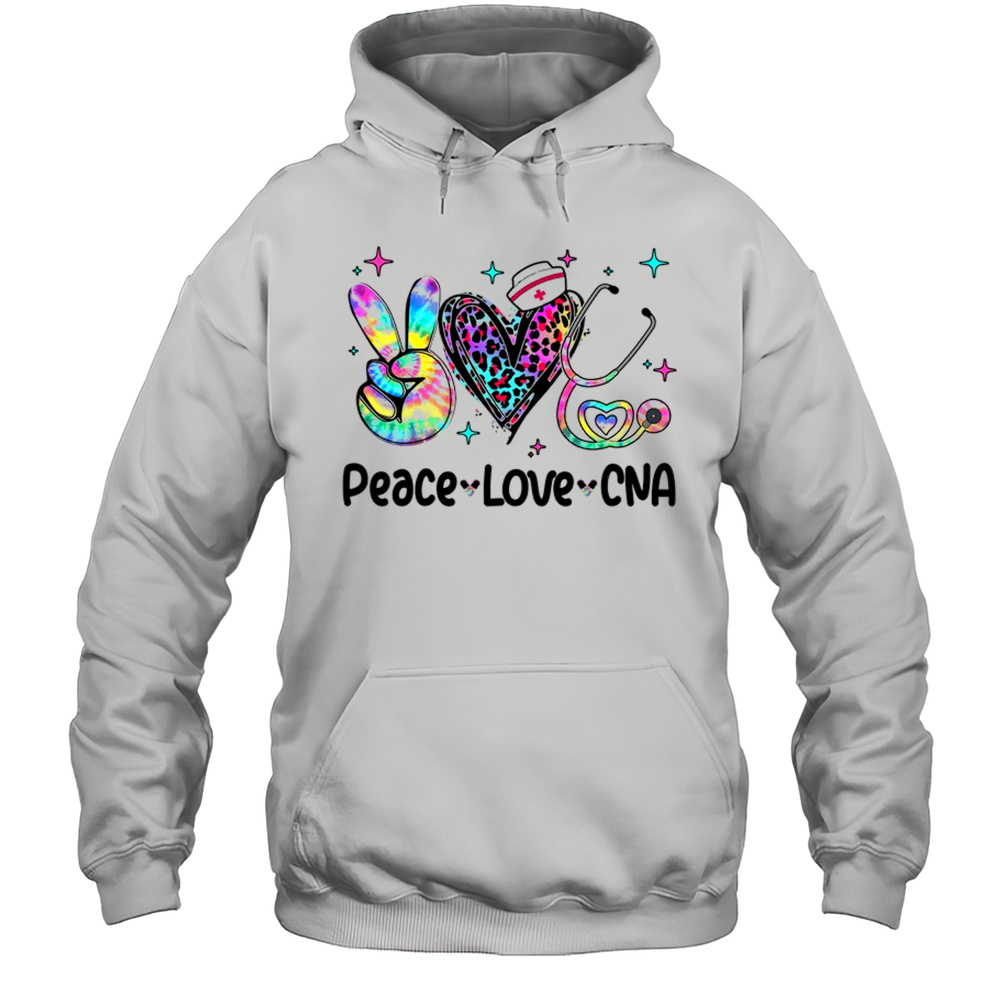 Peace Love CNA Leopard Heart Stethoscope Nursing Nurse Week Shirt Unisex Hoodie