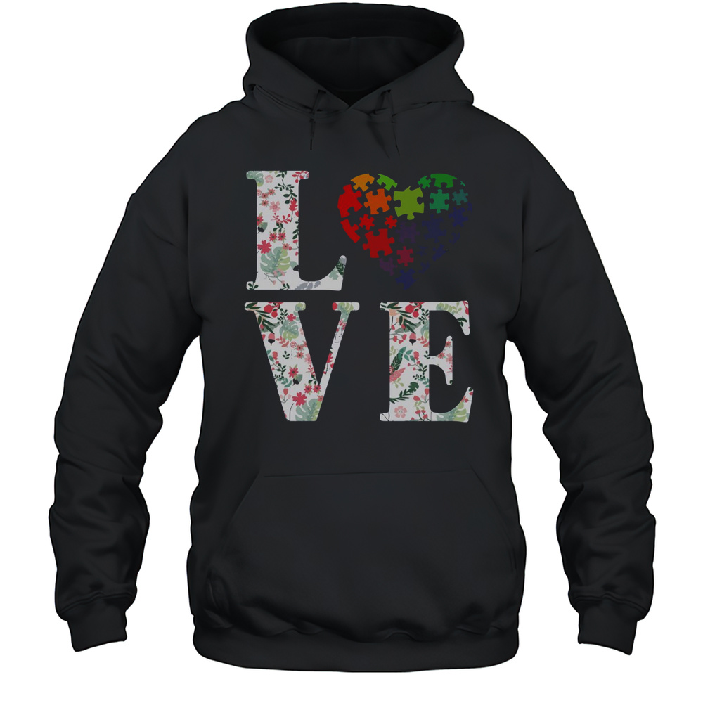 The Family Love Autism With Heart T-Shirt Unisex Hoodie