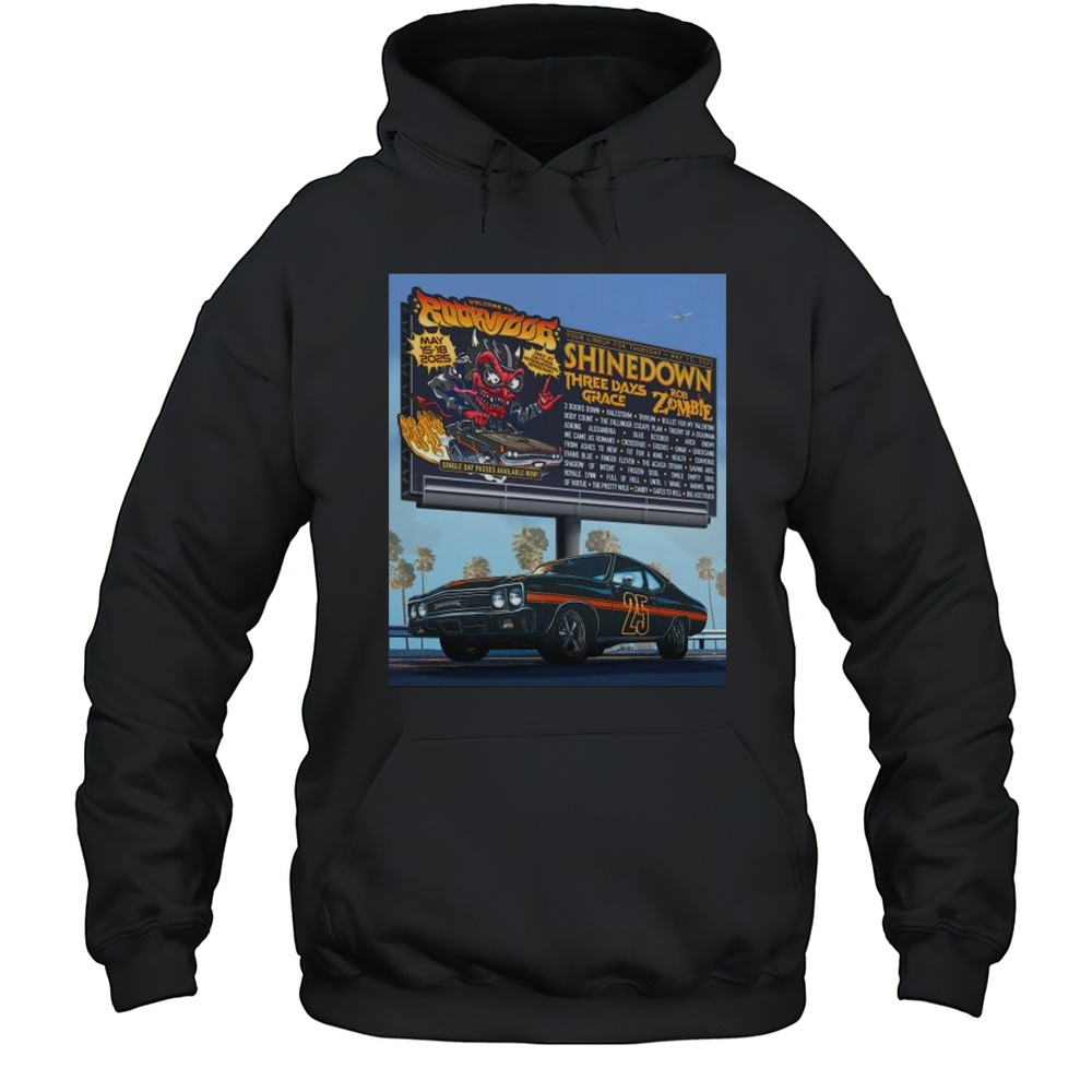 Welcome To Rockville 2025 Your Lineup For Thursday May 15-18 2025 Three Days Grace Rob Zombie T-shirt Unisex Hoodie