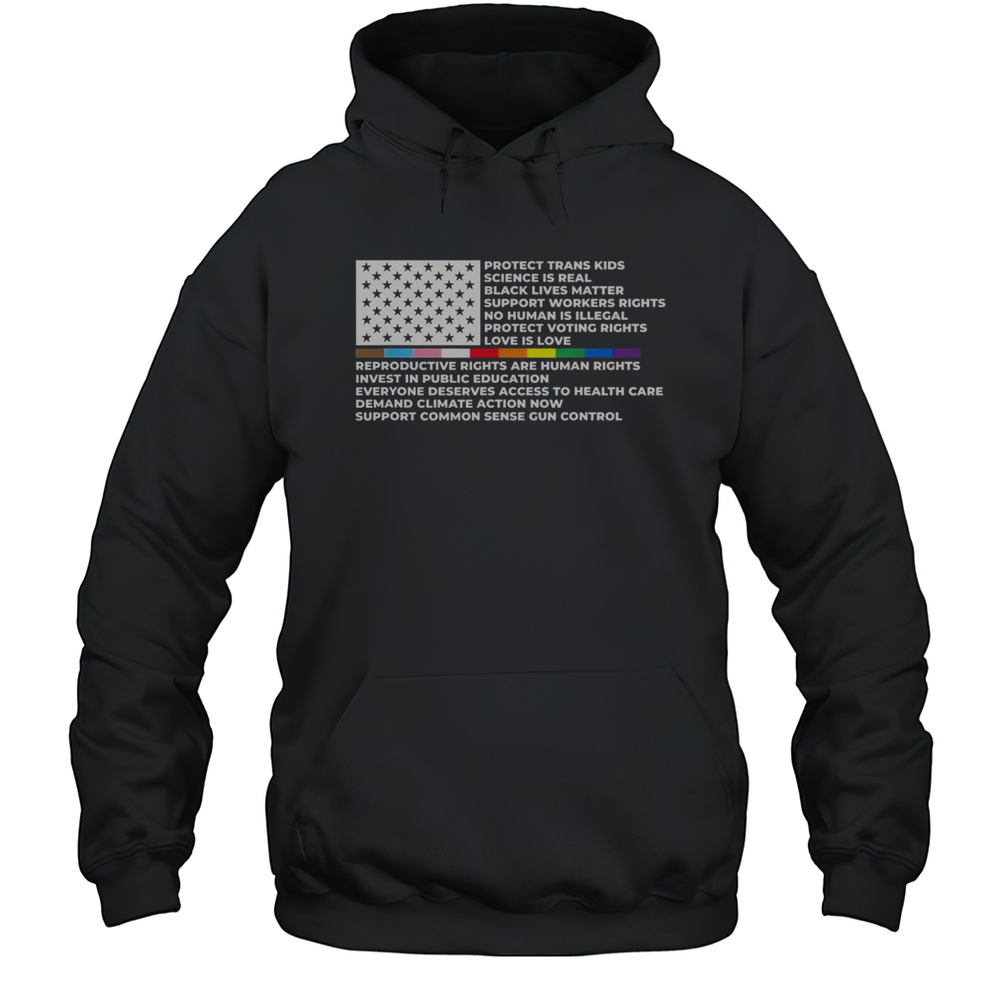 Official Protect Trans Kids Black Lives Matter Supporting Not Brain Worms America Flag LGBTQ T-Shirt Unisex Hoodie