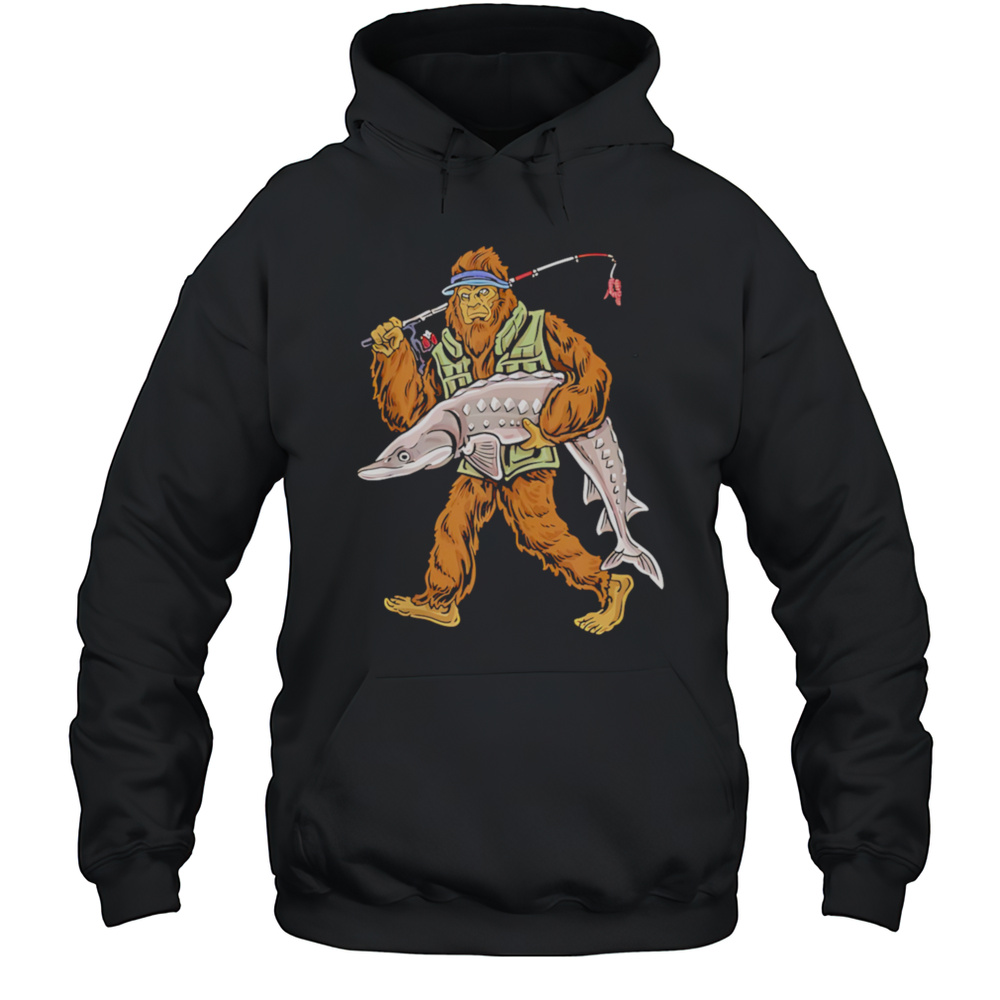 Sturgeon Fishing Bigfoot Fishermen Shirt Unisex Hoodie