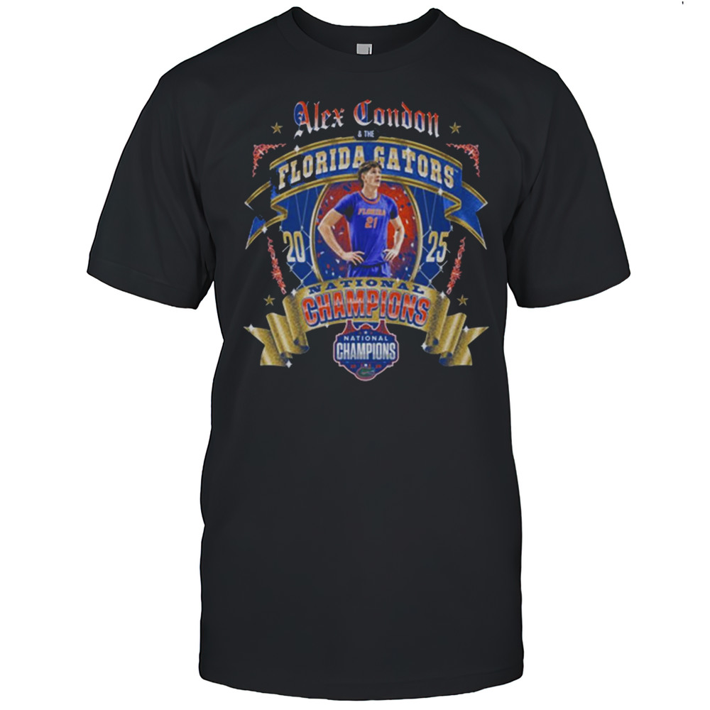 Alex Condon And The Florida Gators Basketball National Ribbon Champions 2025 NCAA Final Four T-shirt Alex Condon And The Florida Gators Basketball National Ribbon Champions 2025 NCAA Final Four T-shirt