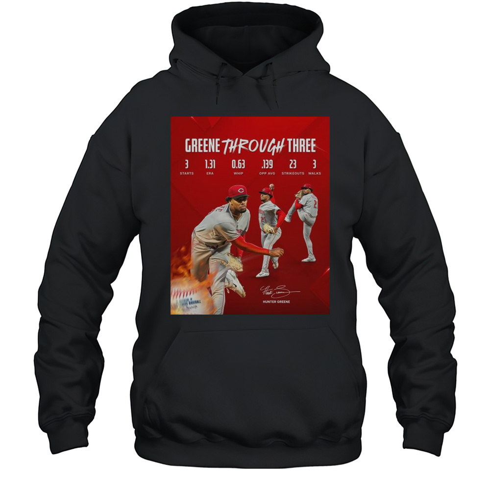 Cincinnati Reds Baseball MLB Through Hunter Greene 3 Starts 1.31 Era 0.63 WHIP Signature T-shirt Unisex Hoodie