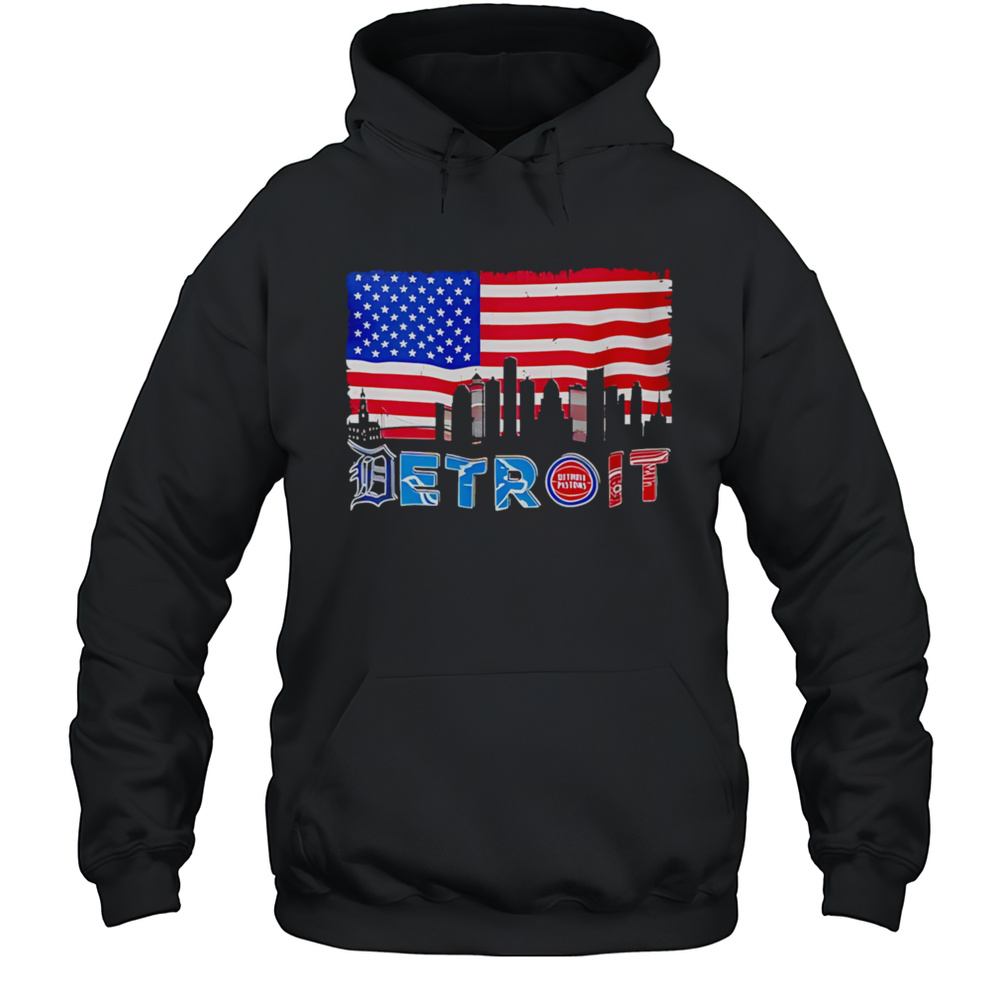 Detroit Skyline US Flag 2025 Shirt Unisex Hoodie
