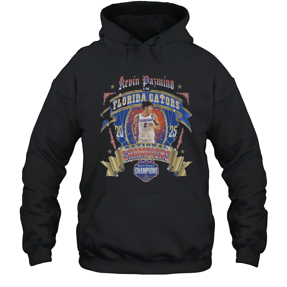 Kevin Pazmino And The Florida Gators Basketball National Ribbon Champions 2025 NCAA Final Four T-shirt Unisex Hoodie