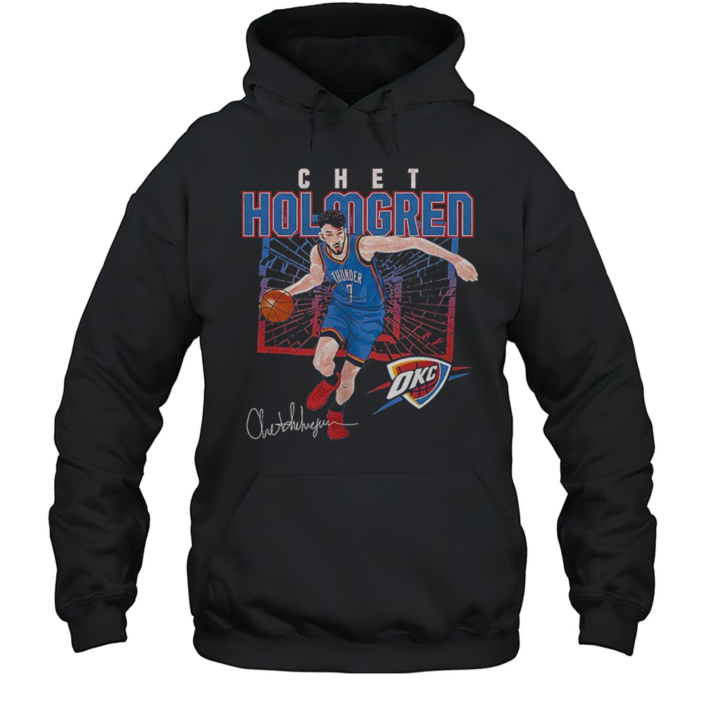 Chet Holmgren Oklahoma City Thunder MLB Basketball Player Shattered Signature Shirt Unisex Hoodie