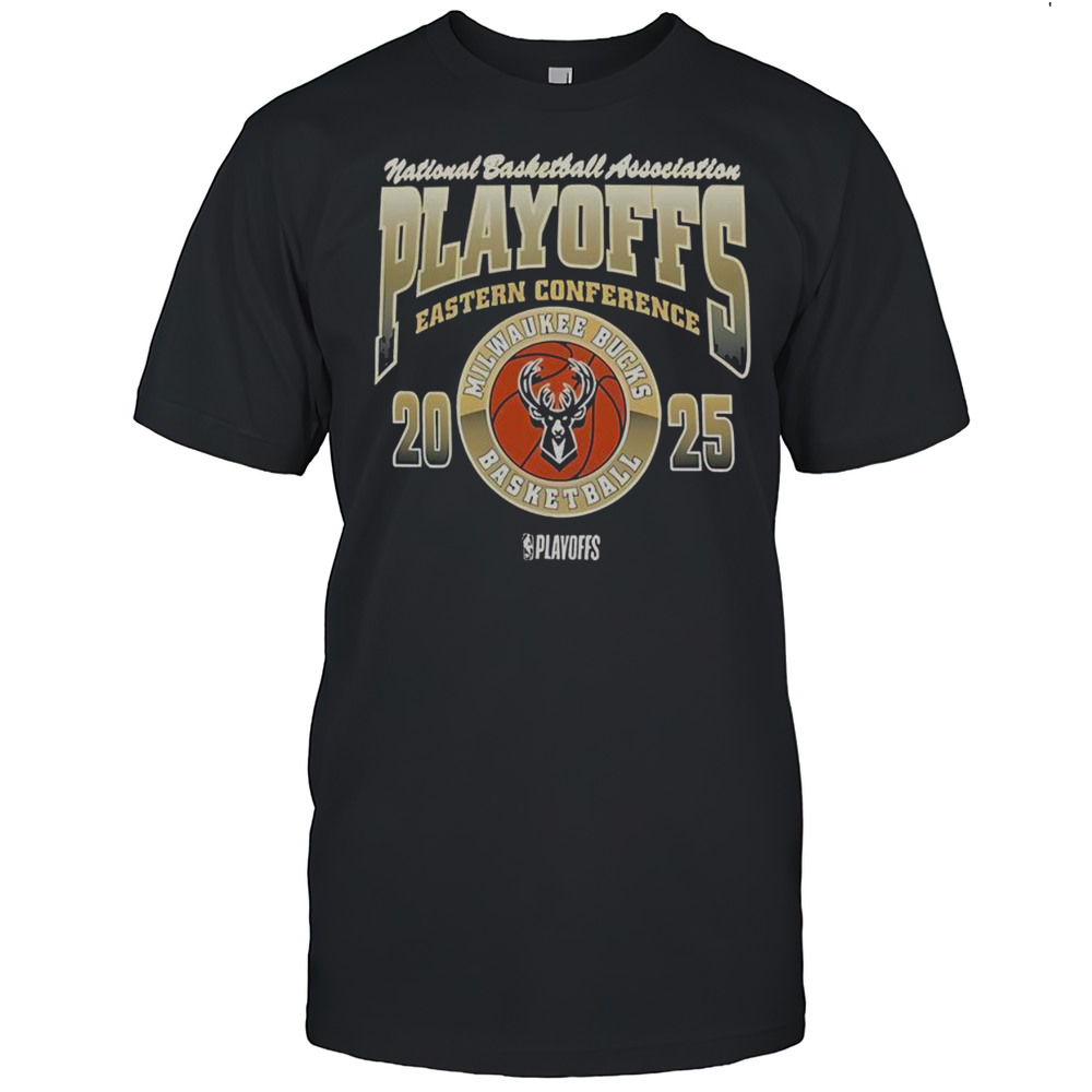 Official 47 Milwaukee Bucks Black 2025 Playoff Participant Franklin T-Shirt
