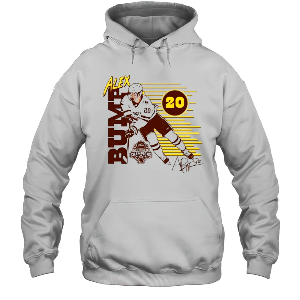 Alex Bump Western Michigan Broncos Ash 2025 National Mens Hockey Champions NIL Shirt Unisex Hoodie