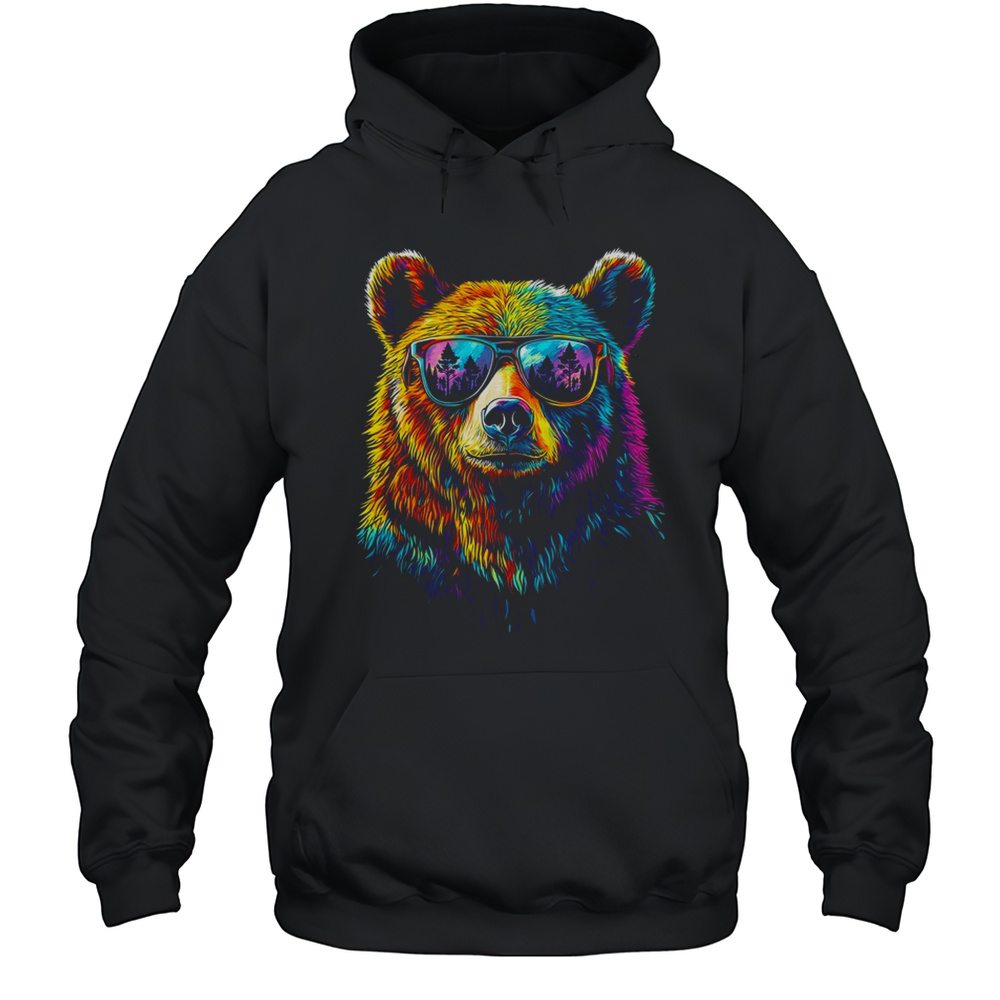 Bear Wearing Sunglasses Wildlife Graphic Colorful Bear Lover Shirt Unisex Hoodie